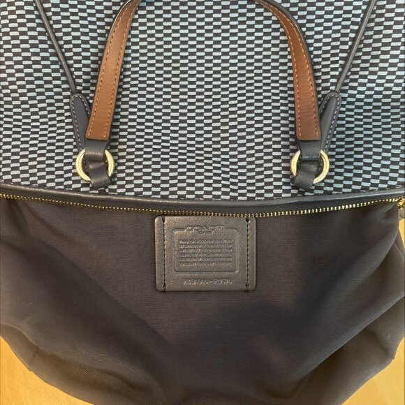 COACH shoulder bag handbag F27574 canvas leather navy blue ladies - Picture 4 of 7
